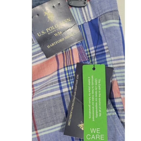 US Polo Assn Shorts Mens 34 Paid Blue/Pink/White Casual Preppy Shorts NWT - Picture 7 of 8